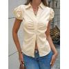 imageCicy Bell Womens Short Puff Sleeve Button Down Shirts Summer V Neck Ruched Cotton Tops Casual Dressy Slim Fit BlousesLight Khaki