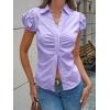 imageCicy Bell Womens Short Puff Sleeve Button Down Shirts Summer V Neck Ruched Cotton Tops Casual Dressy Slim Fit BlousesLight Purple