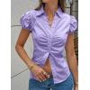 imageCicy Bell Womens Short Puff Sleeve Button Down Shirts Summer V Neck Ruched Cotton Tops Casual Dressy Slim Fit BlousesLight Purple