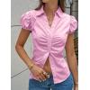 imageCicy Bell Womens Short Puff Sleeve Button Down Shirts Summer V Neck Ruched Cotton Tops Casual Dressy Slim Fit BlousesPink