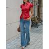 imageCicy Bell Womens Short Puff Sleeve Button Down Shirts Summer V Neck Ruched Cotton Tops Casual Dressy Slim Fit BlousesRed