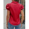 imageCicy Bell Womens Short Puff Sleeve Button Down Shirts Summer V Neck Ruched Cotton Tops Casual Dressy Slim Fit BlousesRed