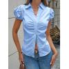 imageCicy Bell Womens Short Puff Sleeve Button Down Shirts Summer V Neck Ruched Cotton Tops Casual Dressy Slim Fit BlousesSky Blue
