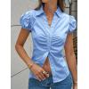 imageCicy Bell Womens Short Puff Sleeve Button Down Shirts Summer V Neck Ruched Cotton Tops Casual Dressy Slim Fit BlousesSky Blue