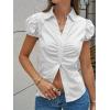 imageCicy Bell Womens Short Puff Sleeve Button Down Shirts Summer V Neck Ruched Cotton Tops Casual Dressy Slim Fit BlousesWhite