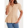 imageCicy Bell Womens Short Puff Sleeve Sweater Cardigan V Neck Summer Button Down Sweaters Peplum Cute Knit Babydoll TopsApricot