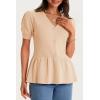 imageCicy Bell Womens Short Puff Sleeve Sweater Cardigan V Neck Summer Button Down Sweaters Peplum Cute Knit Babydoll TopsApricot