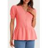 imageCicy Bell Womens Short Puff Sleeve Sweater Cardigan V Neck Summer Button Down Sweaters Peplum Cute Knit Babydoll TopsCoral
