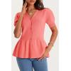 imageCicy Bell Womens Short Puff Sleeve Sweater Cardigan V Neck Summer Button Down Sweaters Peplum Cute Knit Babydoll TopsCoral
