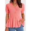 imageCicy Bell Womens Short Puff Sleeve Sweater Cardigan V Neck Summer Button Down Sweaters Peplum Cute Knit Babydoll TopsCoral