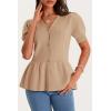 imageCicy Bell Womens Short Puff Sleeve Sweater Cardigan V Neck Summer Button Down Sweaters Peplum Cute Knit Babydoll TopsKhaki