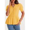 imageCicy Bell Womens Short Puff Sleeve Sweater Cardigan V Neck Summer Button Down Sweaters Peplum Cute Knit Babydoll TopsYellow