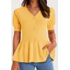 imageCicy Bell Womens Short Puff Sleeve Sweater Cardigan V Neck Summer Button Down Sweaters Peplum Cute Knit Babydoll TopsYellow
