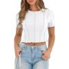 imageCicy Bell Womens Short Sleeve Crop Tops Summer Fitted Ribbed Knit Tee Shirts Trendy Casual Y2k Going Out ShirtsWhite