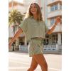 imageCicy Bell Womens Striped 2 Piece Short Sets Summer Short Sleeve Collared V Neck Cropped Tops Vacation Casual Lounge OutfitsArmy Green