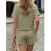 imageCicy Bell Womens Striped 2 Piece Short Sets Summer Short Sleeve Collared V Neck Cropped Tops Vacation Casual Lounge OutfitsArmy Green