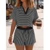 imageCicy Bell Womens Striped 2 Piece Short Sets Summer Short Sleeve Collared V Neck Cropped Tops Vacation Casual Lounge OutfitsBlack