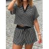 imageCicy Bell Womens Striped 2 Piece Short Sets Summer Short Sleeve Collared V Neck Cropped Tops Vacation Casual Lounge OutfitsBlack
