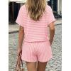 imageCicy Bell Womens Striped 2 Piece Short Sets Summer Short Sleeve Collared V Neck Cropped Tops Vacation Casual Lounge OutfitsPink