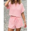 imageCicy Bell Womens Striped 2 Piece Short Sets Summer Short Sleeve Collared V Neck Cropped Tops Vacation Casual Lounge OutfitsPink