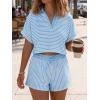 imageCicy Bell Womens Striped 2 Piece Short Sets Summer Short Sleeve Collared V Neck Cropped Tops Vacation Casual Lounge OutfitsSky Blue