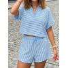 imageCicy Bell Womens Striped 2 Piece Short Sets Summer Short Sleeve Collared V Neck Cropped Tops Vacation Casual Lounge OutfitsSky Blue