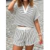imageCicy Bell Womens Striped 2 Piece Short Sets Summer Short Sleeve Collared V Neck Cropped Tops Vacation Casual Lounge OutfitsWhite