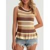 imageCicy Bell Womens Striped Sweater Vest Summer Casual Sleeveless Ruffle Knit Tank Tops Crew Neck Lightweight ShirtsKhaki