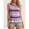 imageCicy Bell Womens Striped Sweater Vest Summer Casual Sleeveless Ruffle Knit Tank Tops Crew Neck Lightweight ShirtsPurple