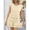 imageCicy Bell Womens Summer 2 Piece Sets Ruffle Cap Sleeve Crewneck Cropped Tops Elastic Waist Shorts 2026 Lounge OutfitsBeige