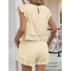 imageCicy Bell Womens Summer 2 Piece Sets Ruffle Cap Sleeve Crewneck Cropped Tops Elastic Waist Shorts 2026 Lounge OutfitsBeige