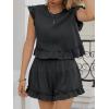 imageCicy Bell Womens Summer 2 Piece Sets Ruffle Cap Sleeve Crewneck Cropped Tops Elastic Waist Shorts 2026 Lounge OutfitsBlack