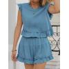 imageCicy Bell Womens Summer 2 Piece Sets Ruffle Cap Sleeve Crewneck Cropped Tops Elastic Waist Shorts 2026 Lounge OutfitsBlue
