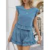 imageCicy Bell Womens Summer 2 Piece Sets Ruffle Cap Sleeve Crewneck Cropped Tops Elastic Waist Shorts 2026 Lounge OutfitsBlue