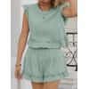 imageCicy Bell Womens Summer 2 Piece Sets Ruffle Cap Sleeve Crewneck Cropped Tops Elastic Waist Shorts 2026 Lounge OutfitsGreen