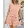 imageCicy Bell Womens Summer 2 Piece Sets Ruffle Cap Sleeve Crewneck Cropped Tops Elastic Waist Shorts 2026 Lounge OutfitsPink