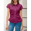 imageCicy Bell Womens Summer Button Down Shirts Short Sleeve Slim Fit Ruched Cotton Blouses Cute Going Out TopsFuchsia