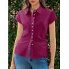 imageCicy Bell Womens Summer Button Down Shirts Short Sleeve Slim Fit Ruched Cotton Blouses Cute Going Out TopsFuchsia