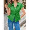 imageCicy Bell Womens Summer Button Down Shirts Short Sleeve Slim Fit Ruched Cotton Blouses Cute Going Out TopsGreen