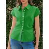 imageCicy Bell Womens Summer Button Down Shirts Short Sleeve Slim Fit Ruched Cotton Blouses Cute Going Out TopsGreen