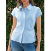 imageCicy Bell Womens Summer Button Down Shirts Short Sleeve Slim Fit Ruched Cotton Blouses Cute Going Out TopsLight Blue