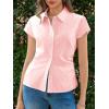 imageCicy Bell Womens Summer Button Down Shirts Short Sleeve Slim Fit Ruched Cotton Blouses Cute Going Out TopsLight Pink