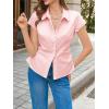 imageCicy Bell Womens Summer Button Down Shirts Short Sleeve Slim Fit Ruched Cotton Blouses Cute Going Out TopsLight Pink