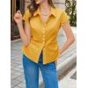 imageCicy Bell Womens Summer Button Down Shirts Short Sleeve Slim Fit Ruched Cotton Blouses Cute Going Out TopsTurmeric Yellow