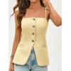 imageCicy Bell Womens Summer Cami Suit Vest Dressy Casual Button Down Waistcoat Fitted Split Hem Sleeveless Blazer TopsBeige
