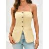 imageCicy Bell Womens Summer Cami Suit Vest Dressy Casual Button Down Waistcoat Fitted Split Hem Sleeveless Blazer TopsBeige