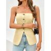 imageCicy Bell Womens Summer Cami Suit Vest Dressy Casual Button Down Waistcoat Fitted Split Hem Sleeveless Blazer TopsBeige