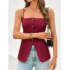 imageCicy Bell Womens Summer Cami Suit Vest Dressy Casual Button Down Waistcoat Fitted Split Hem Sleeveless Blazer TopsBurgundy