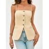 imageCicy Bell Womens Summer Cami Suit Vest Dressy Casual Button Down Waistcoat Fitted Split Hem Sleeveless Blazer TopsKhaki