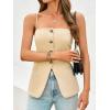 imageCicy Bell Womens Summer Cami Suit Vest Dressy Casual Button Down Waistcoat Fitted Split Hem Sleeveless Blazer TopsKhaki